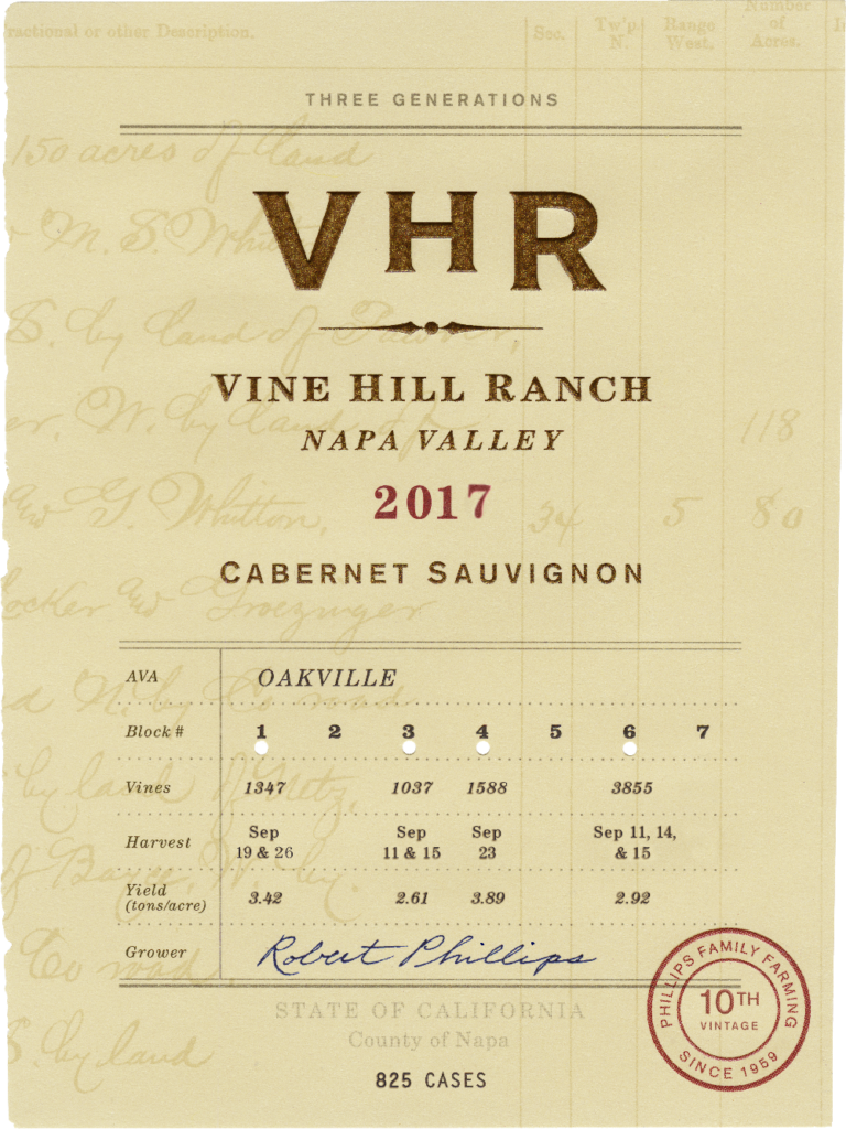 Vine Hill Ranch, Napa Valley, 2017 Cabernet Sauvignon wine label