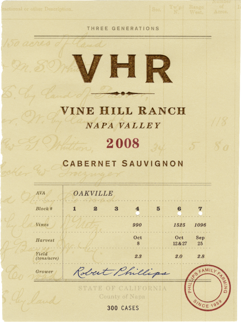 Vine Hill Ranch, Napa Valley, 2008 Cabernet Sauvignon wine label