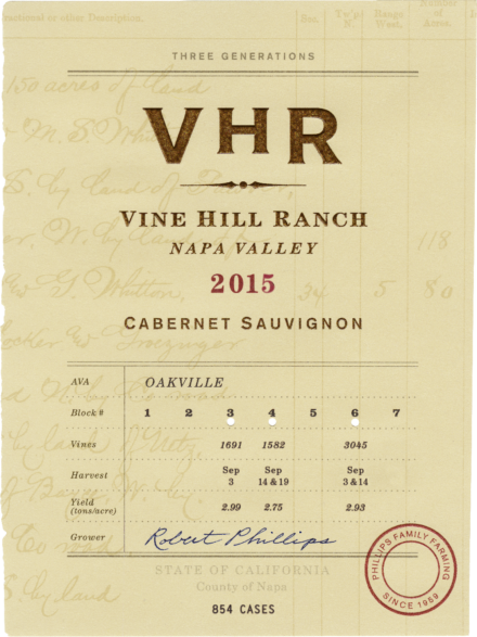 Vine Hill Ranch, Napa Valley, 2015 Cabernet Sauvignon wine label
